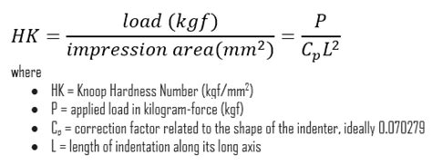 knoop hardness test formula|knoop hardness chart.